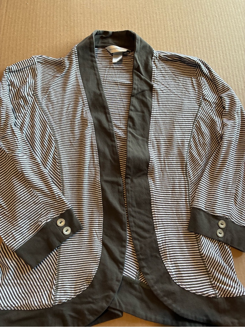 Christopher & Banks Black-Trim Striped Open-Front Jacket